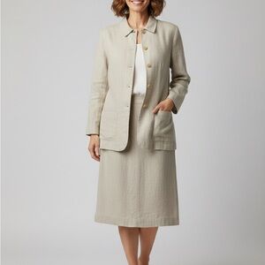 Vintage Talbots 2 Piece Linen Cream Skirt Blazer Suit Set Women’s Size 10 Large‎